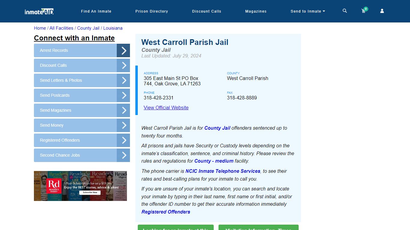 West Carroll Parish Jail - Inmate Locator