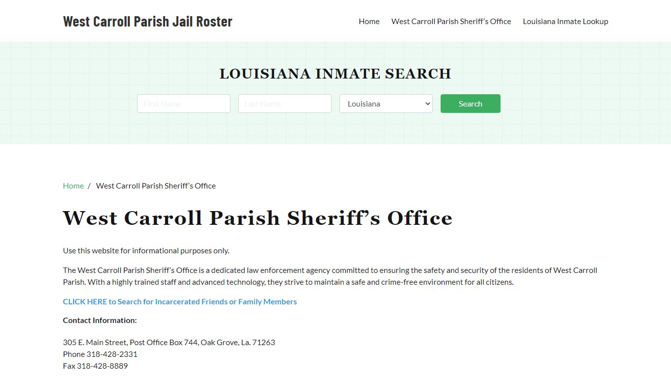 West Carroll Parish Sheriff Office, LA, Arrest Warrants Search